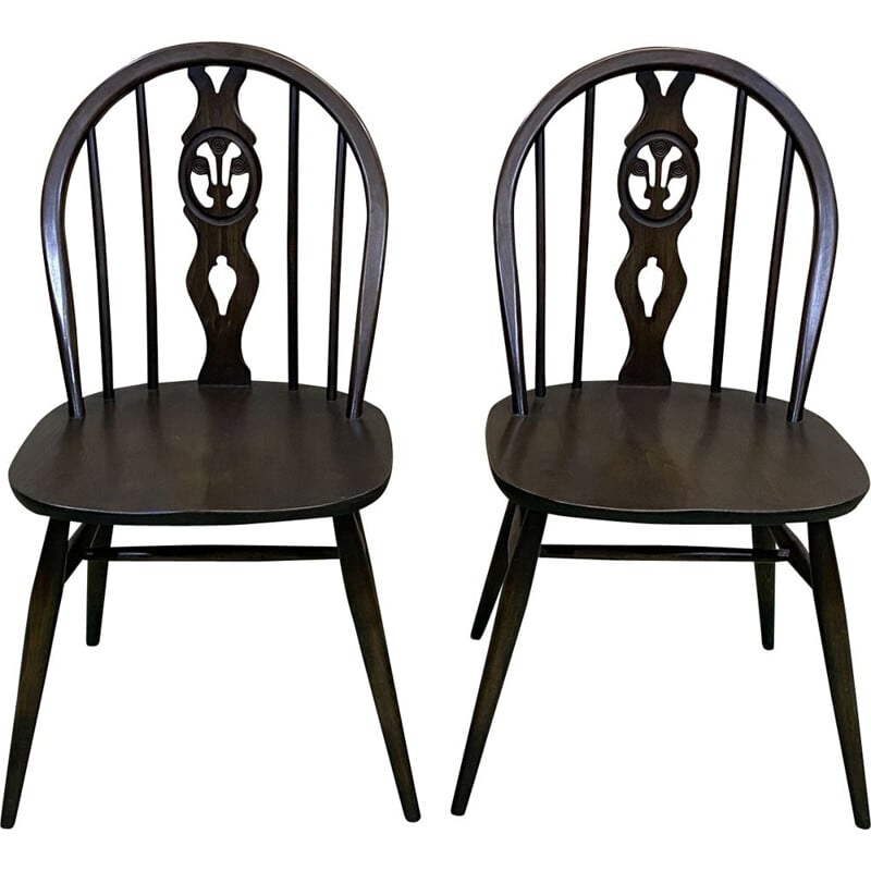 Pair of vintage Ercol beech chairs 1970s