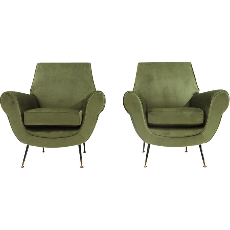 Paire de fauteuils vintage - vert velours