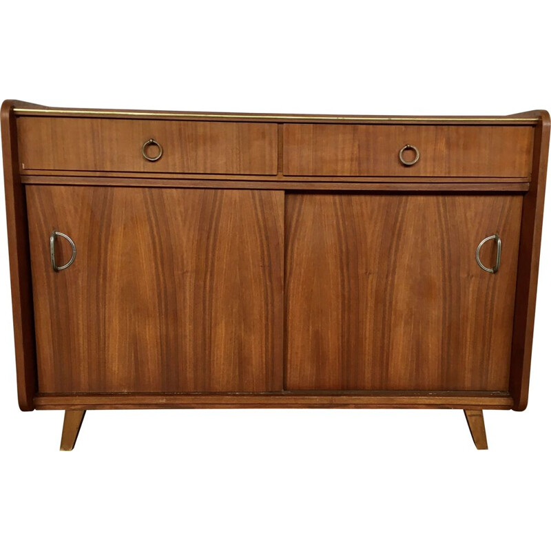 Vintage walnut sliding door sideboard, Scandinavian 1950s