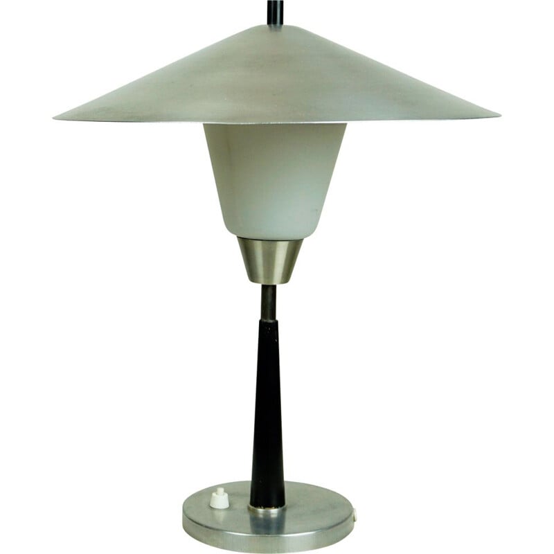 Vintage Aluminum and opaline Glass Table Lamp by Fog & Morup, Denmark 1960s