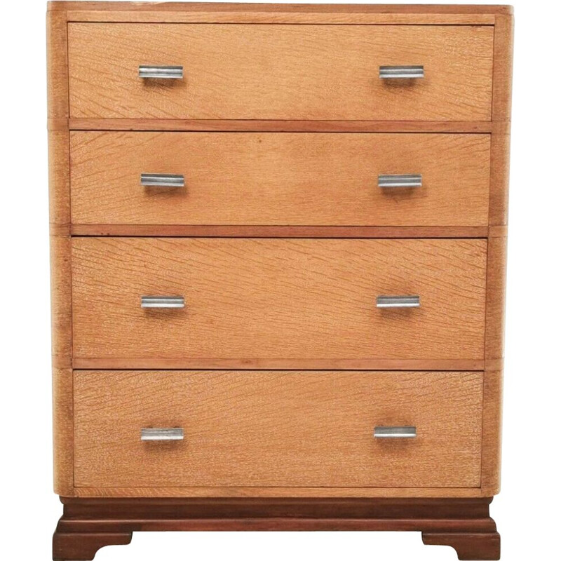 Vintage Art Deco Chest of Drawers in Limed Oak, British 1930s