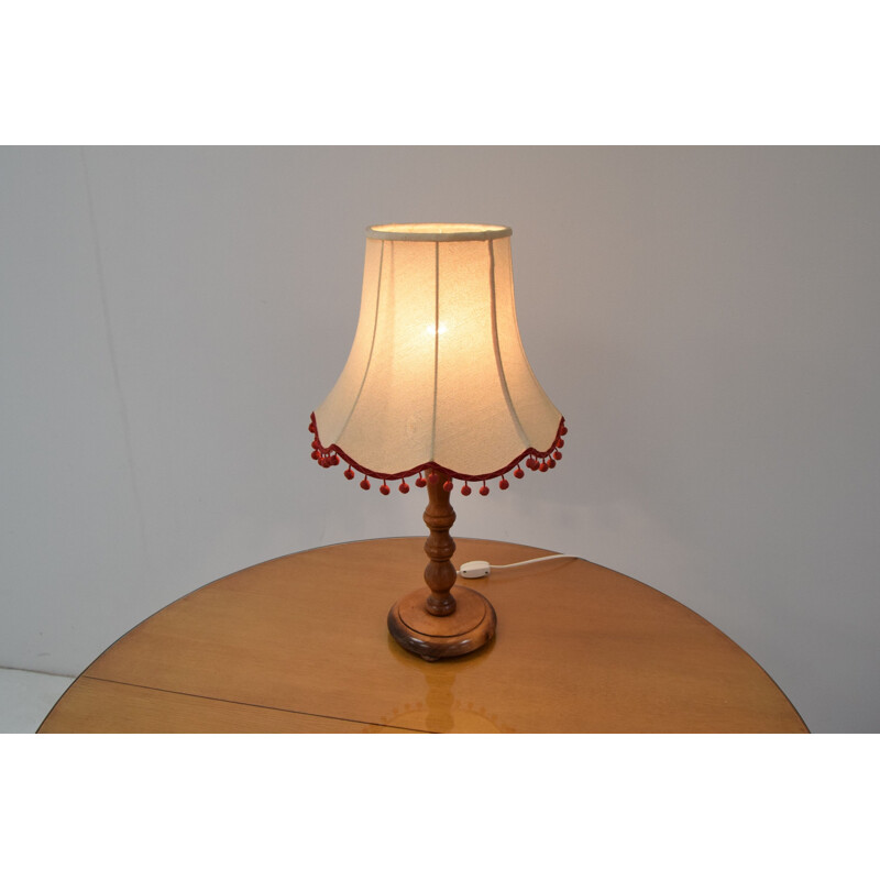 Vintage table lamp in wood and fabric, Czechoslovakia 1970
