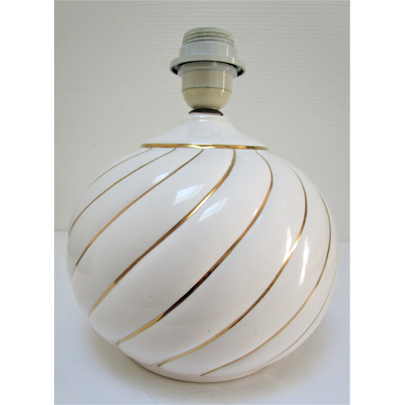 Lampe vintage céramique émaillée blanc et or 1970