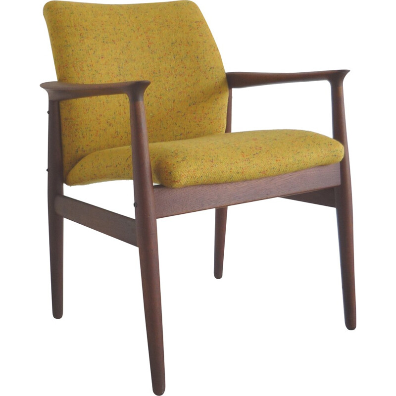 Danish Glostrup armchair in teak and yellow wool, Grete JALK - 1960s