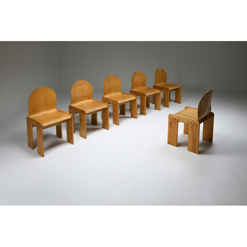 Lot de 6 chaises vintage en contreplaqué par Afra & Tobia Scarpa Italie 1970