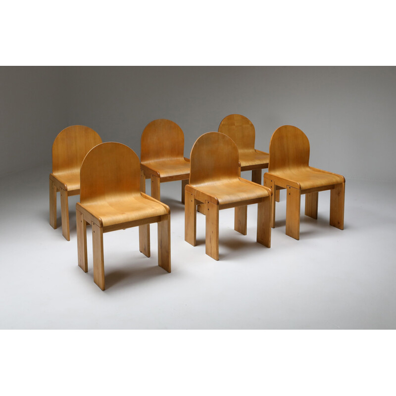 Set of 6 Vintage Plywood Dining Chairs by Afra & Tobia Scarpa Italy 1970s