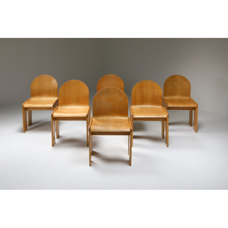 Lot de 6 chaises vintage en contreplaqué par Afra & Tobia Scarpa Italie 1970