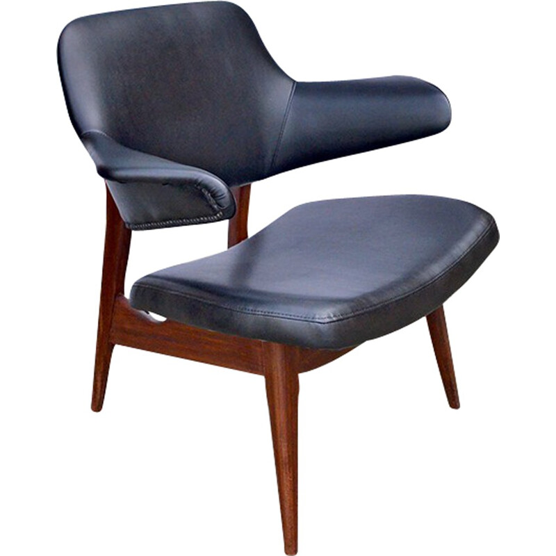 Webe armchair in teak and black eco leather, Louis VAN TEEFFELEN - 1960s