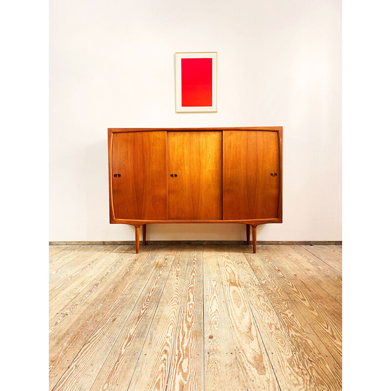 Buffet vintage en teck Highboard, Credenza de Harry Østergaard pour Randers, 1950S