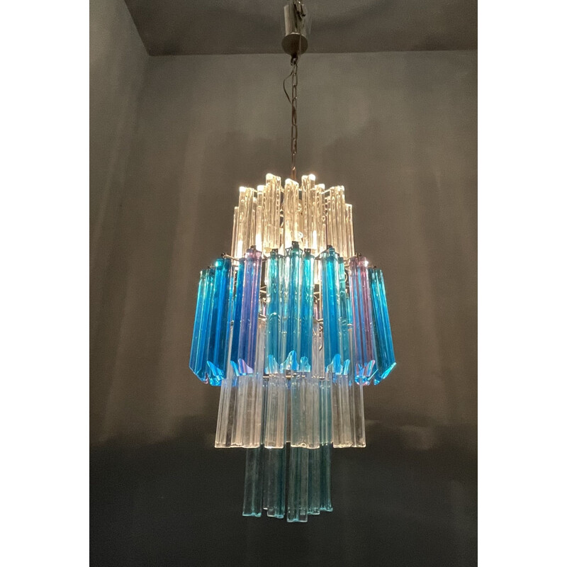 Lustre vintage Prisme bleu de Murano 