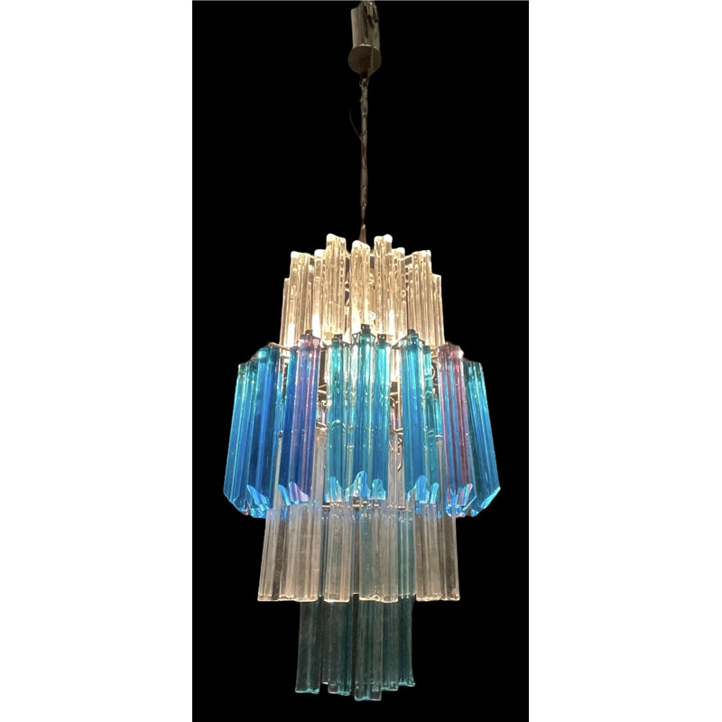 Lustre vintage Prisme bleu de Murano 