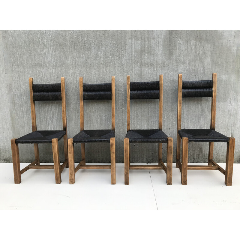 Suite van 4 vintage stoelen van stro 1960