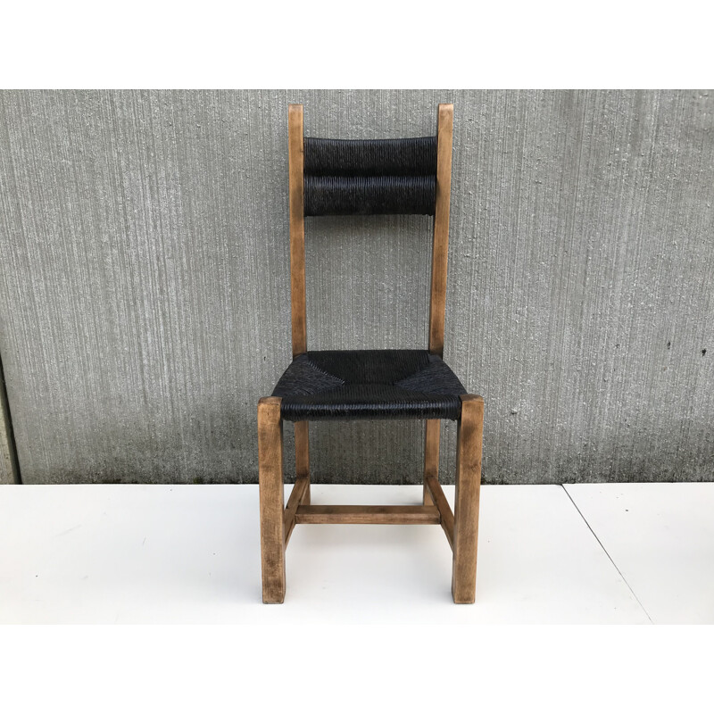 Conjunto de 4 sillas de paja vintage 1960