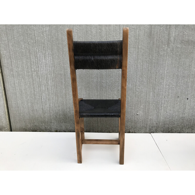 Conjunto de 4 sillas de paja vintage 1960