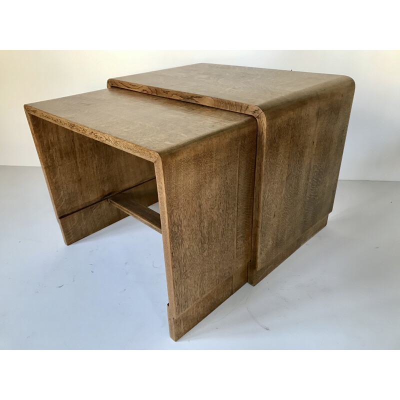 Pair of vintage solid oak nesting tables 1940's