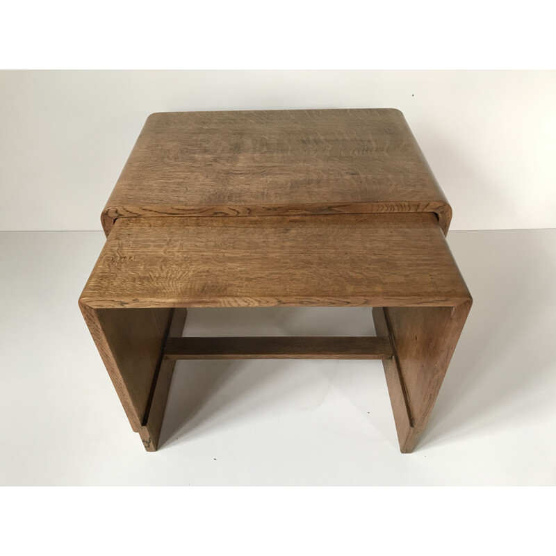 Pair of vintage solid oak nesting tables 1940's