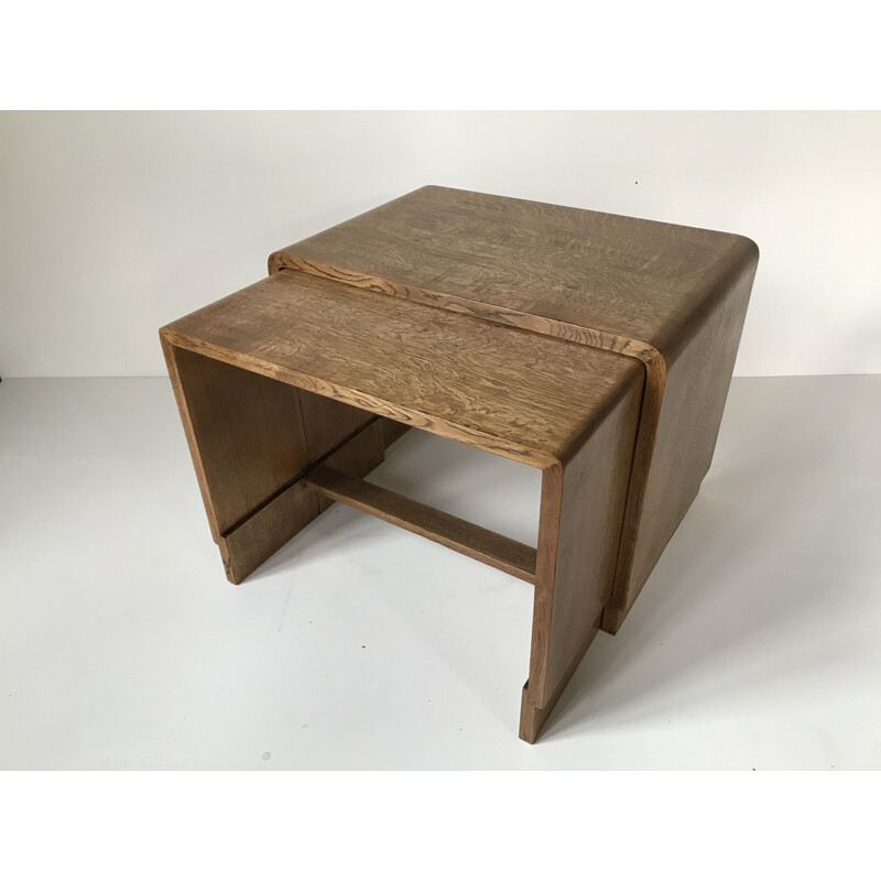 Pair of vintage solid oak nesting tables 1940's