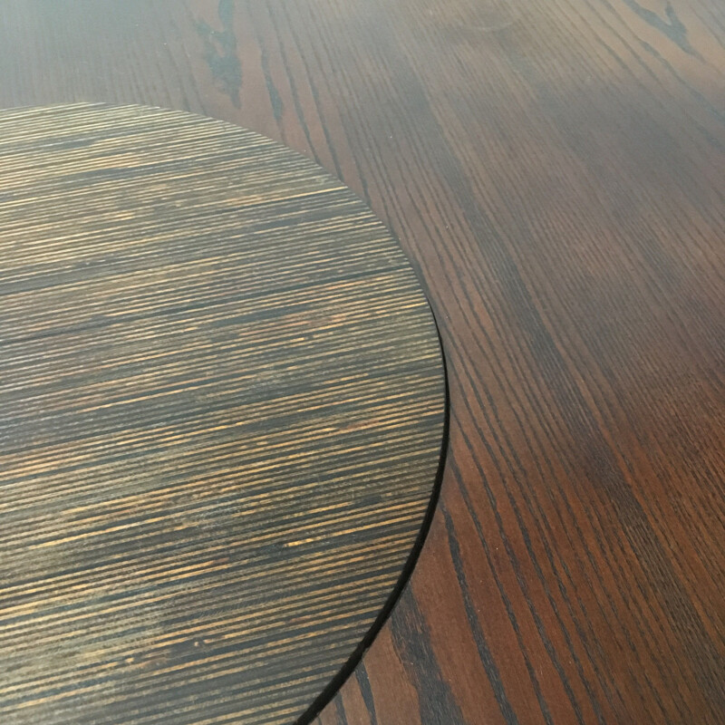 Vintage round coffee table wood 1960s