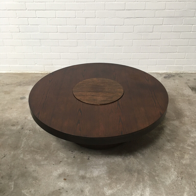 Vintage round coffee table wood 1960s