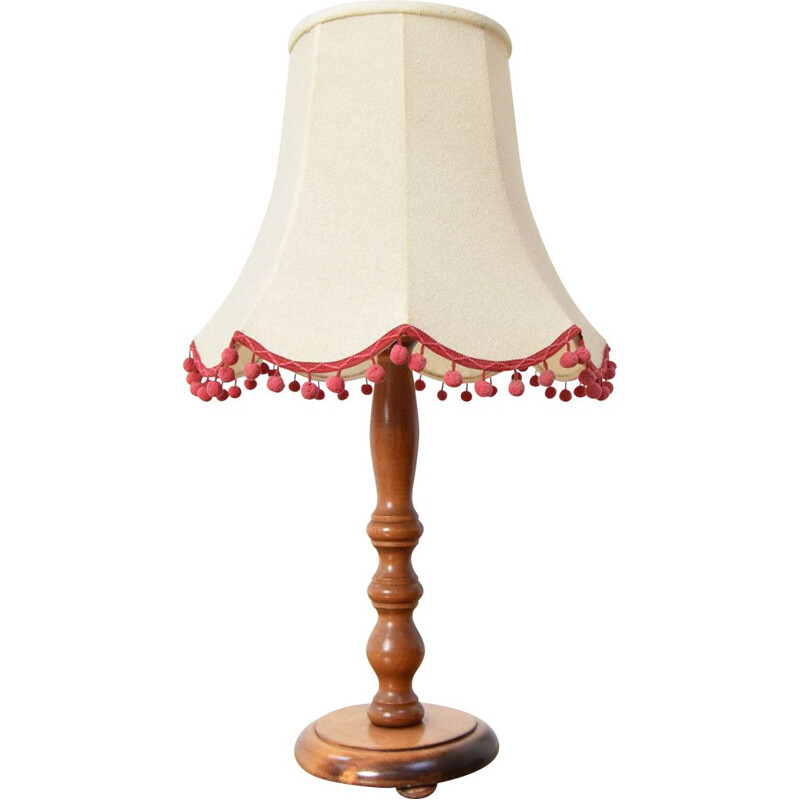 Vintage table lamp in wood and fabric, Czechoslovakia 1970