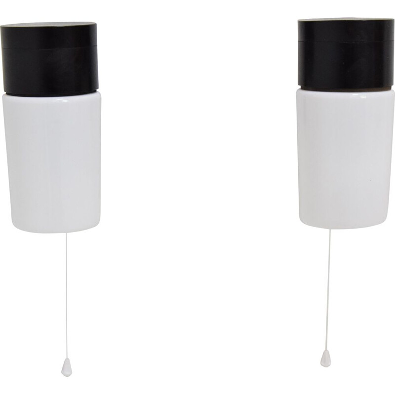 Pair of Mid-century Bakelite Lamps milk glass,bakelite Czechoslovakia, 1960s