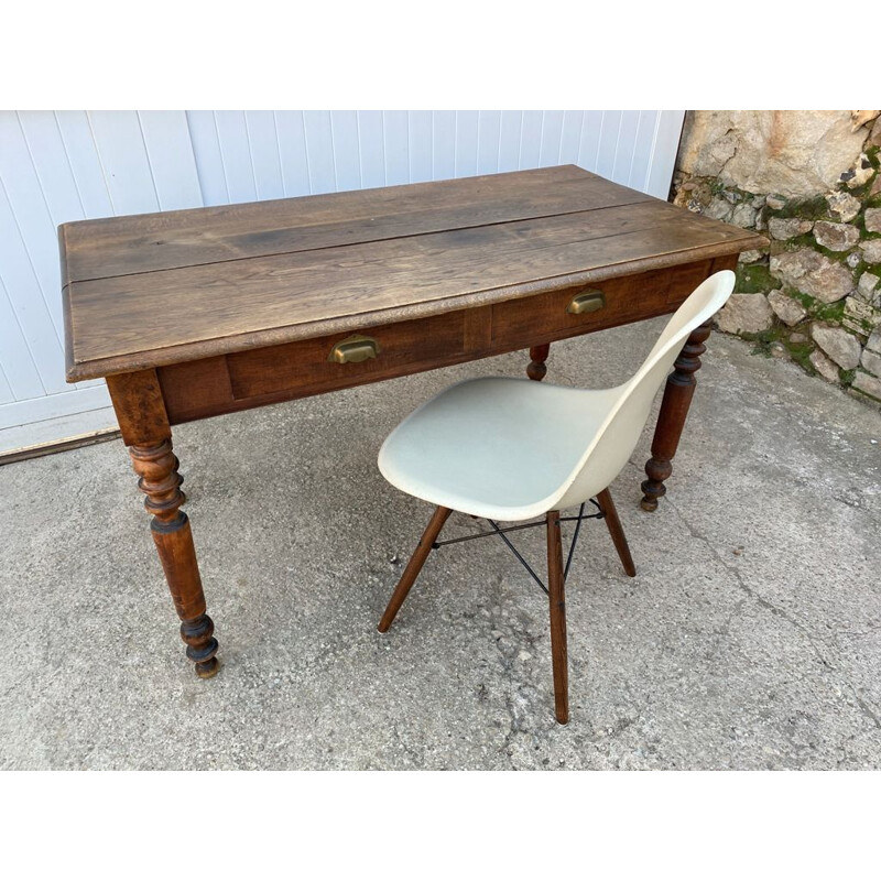 Vintage solid oak farm desk or table with 2 drawers