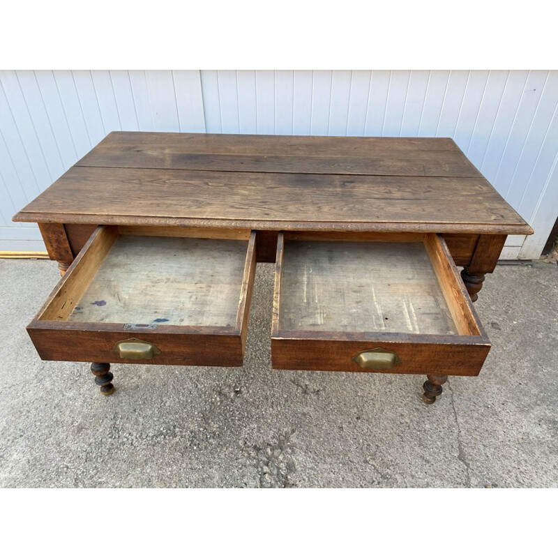 Vintage solid oak farm desk or table with 2 drawers