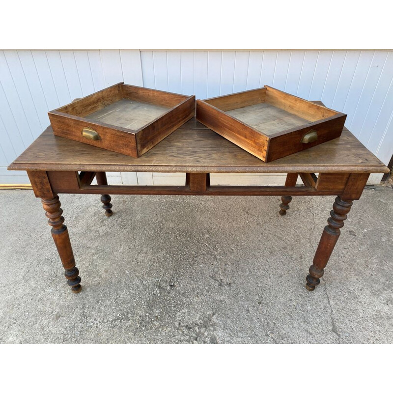 Vintage solid oak farm desk or table with 2 drawers