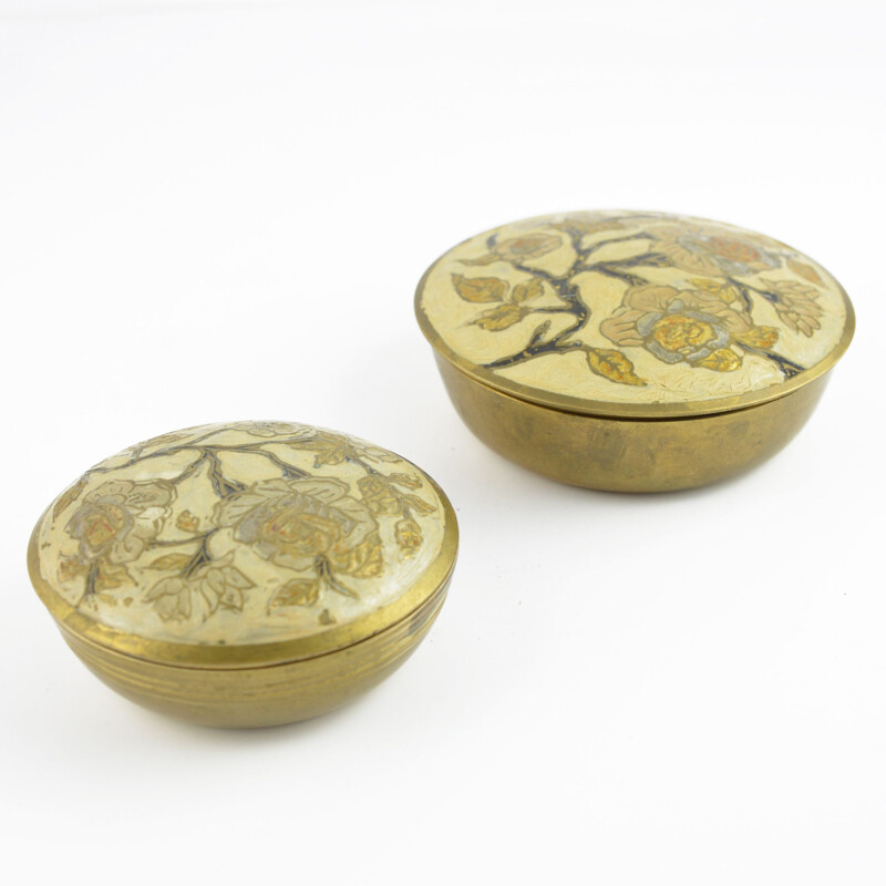 Pair of vintage hand-painted brass caskets, France, 1960s