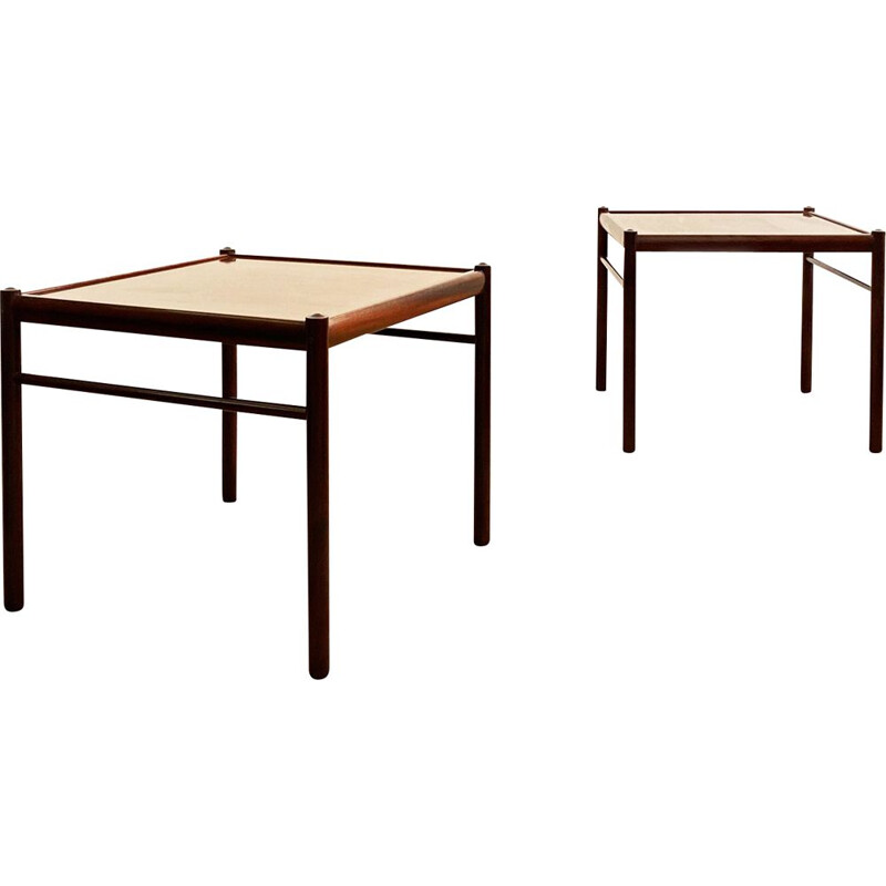 Pair of vintage colonial mahogany coffee tables by Ole Wanscher for Poul Jeppensen, Denmark 1950