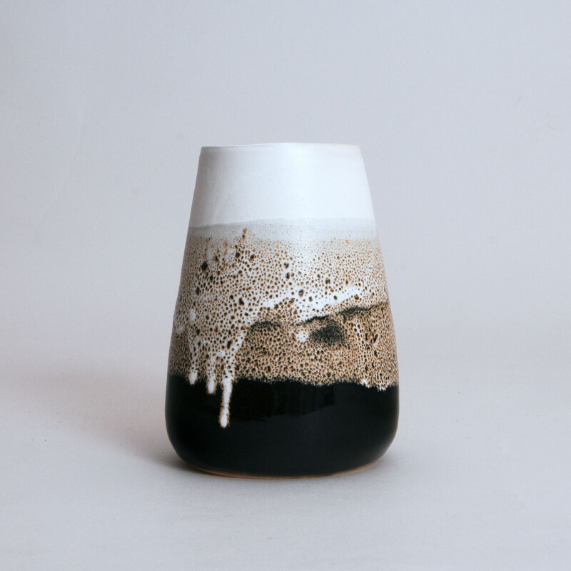 Vintage Vase in black and white glaze by Noriko Nagaoka, England