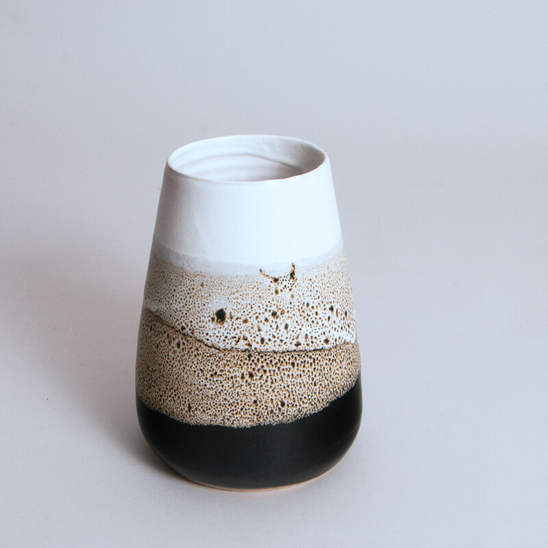 Vintage Vase in black and white glaze by Noriko Nagaoka, England