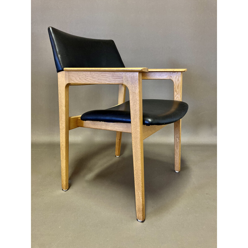 Pair of vintage black leather armchairs, Scandinavian 1950s