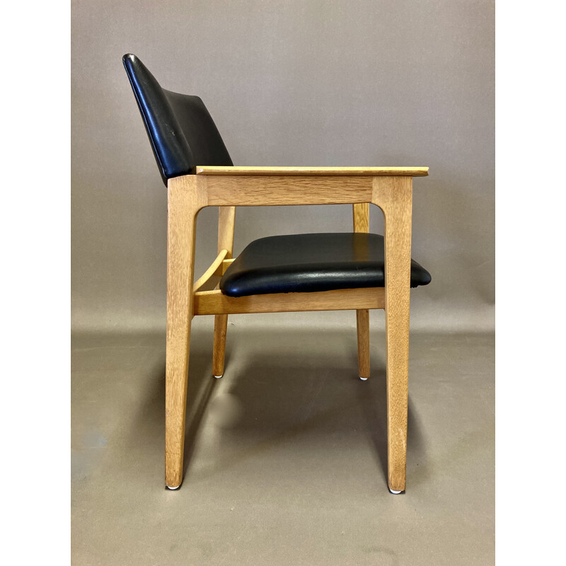 Pair of vintage black leather armchairs, Scandinavian 1950s