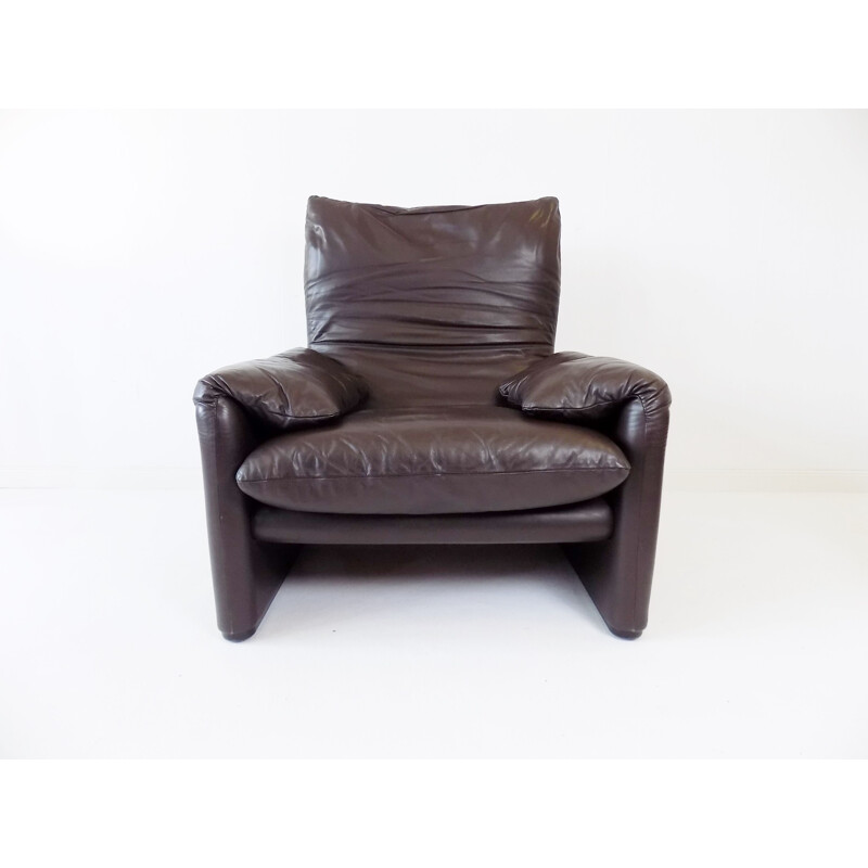 Vintage Cassina Maralunga leather armchair brown by Vico Magistretti 1970s