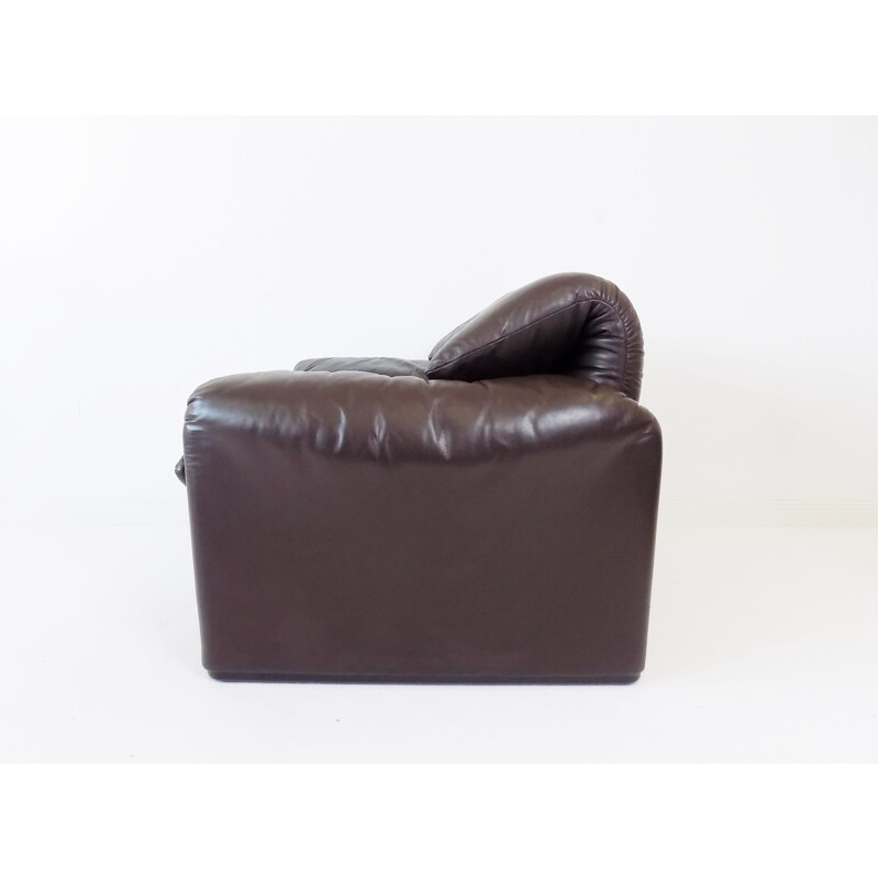 Vintage Cassina Maralunga leather armchair brown by Vico Magistretti 1970s