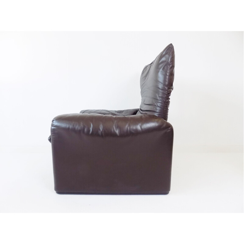 Vintage Cassina Maralunga leather armchair brown by Vico Magistretti 1970s