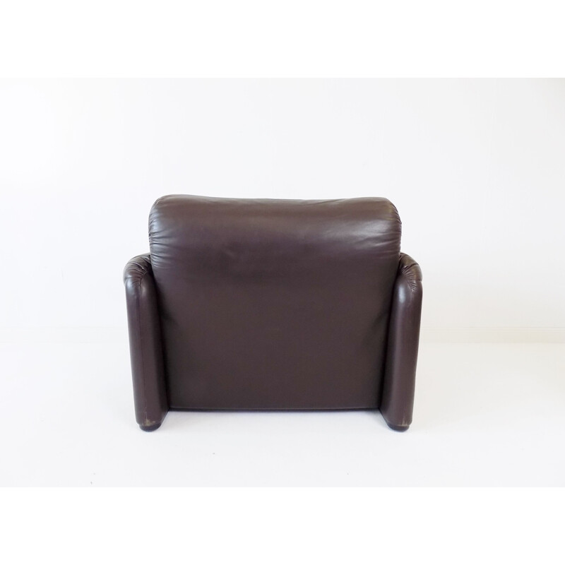 Vintage Cassina Maralunga leather armchair brown by Vico Magistretti 1970s