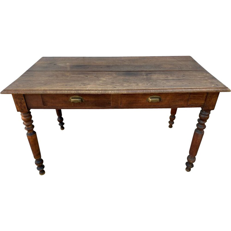 Vintage solid oak farm desk or table with 2 drawers