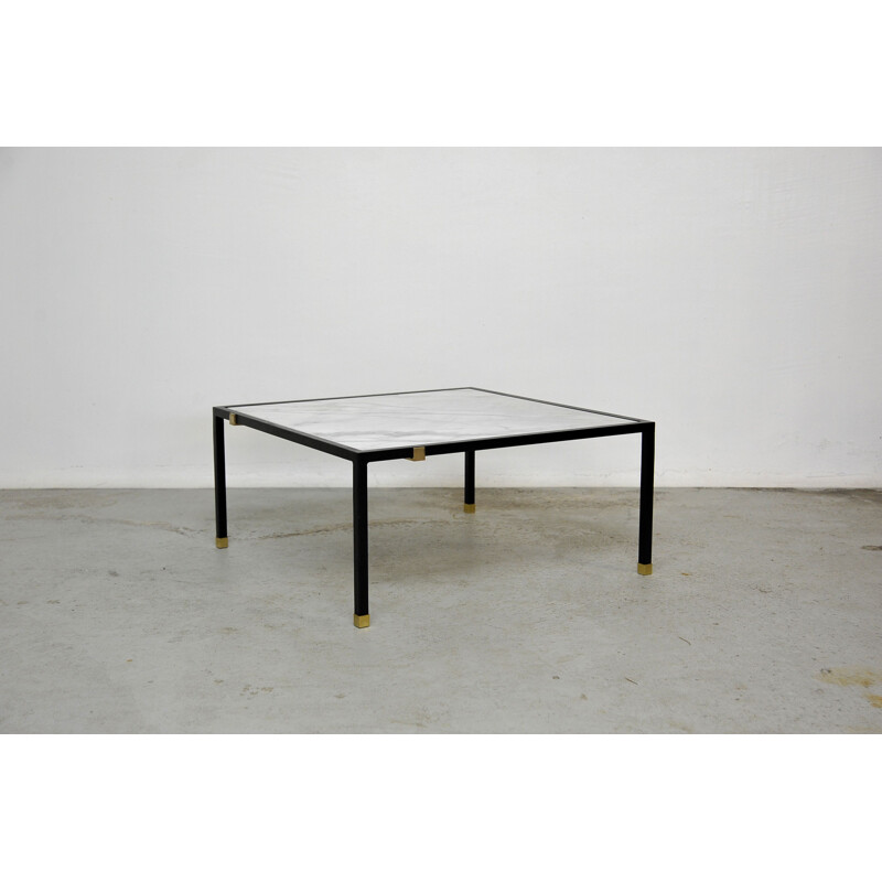 Vintage coffee table marble metal and brass 1960s