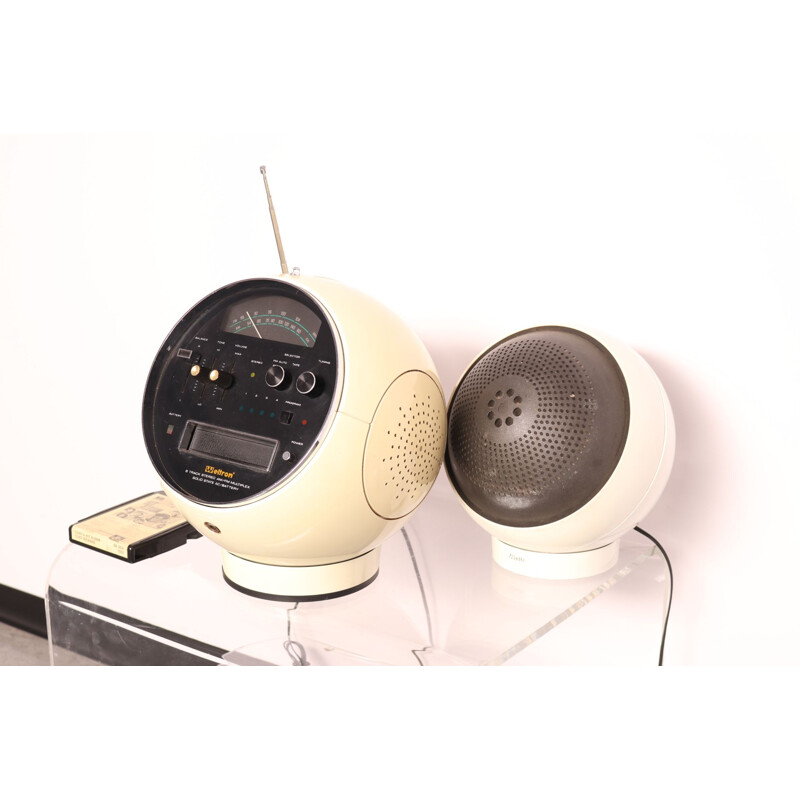 Vintage Space Ball Radio und 8-Spur-Kassettenspieler mit passenden Lautsprechern von Weltron, Japan 1970