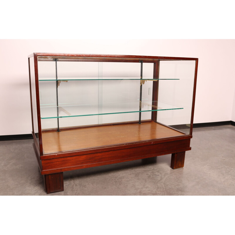 Vintage display cabinet in solid wood & glass, England 1930s