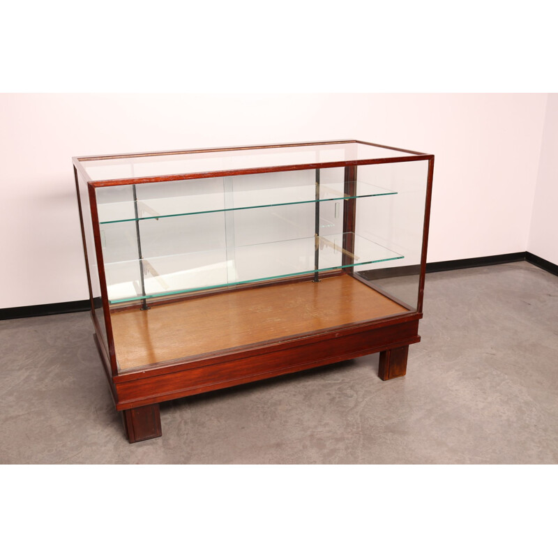 Vintage display cabinet in solid wood & glass, England 1930s