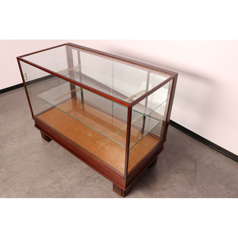 Vintage display cabinet in solid wood & glass, England 1930s