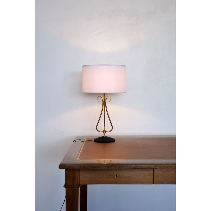 Lampe de table vintage en laiton massif par Arlus, France 1950