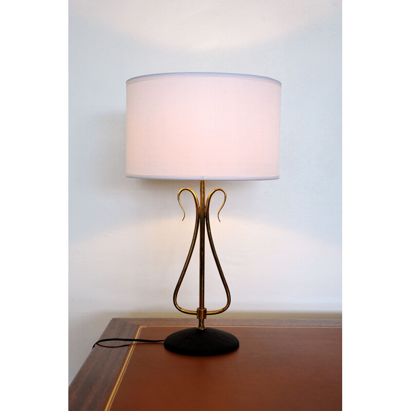 Vintage solid brass table lamp by Arlus, France 1950s