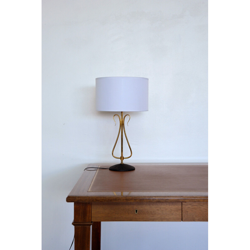 Vintage solid brass table lamp by Arlus, France 1950s