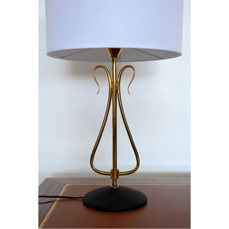 Vintage solid brass table lamp by Arlus, France 1950s