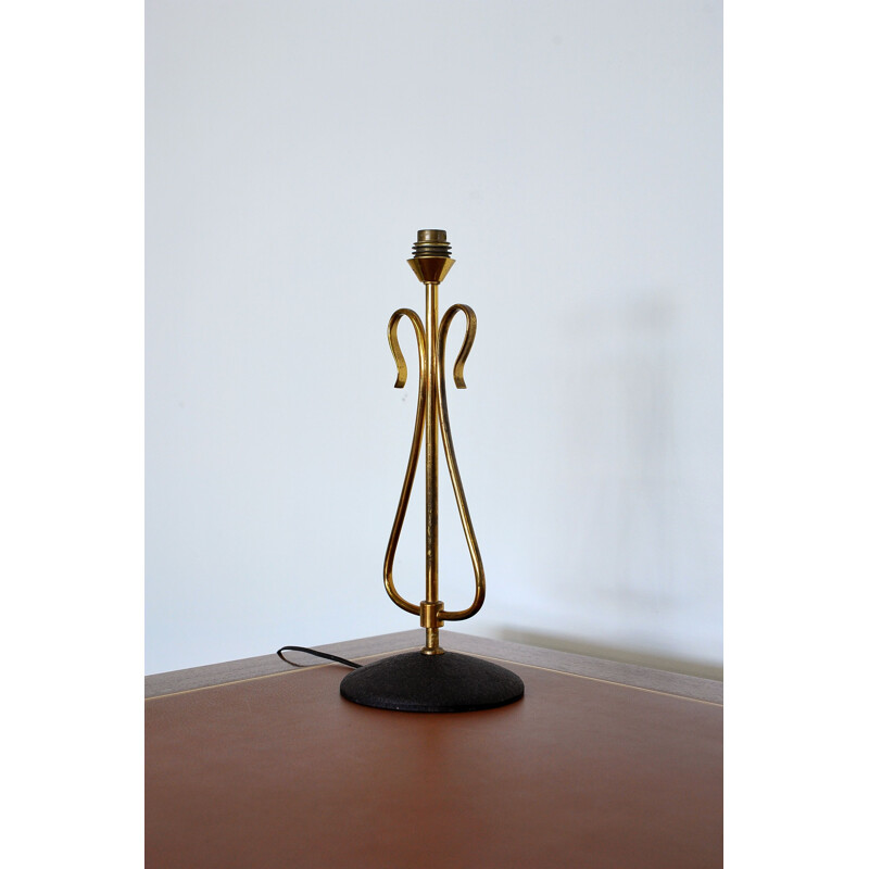 Vintage solid brass table lamp by Arlus, France 1950s