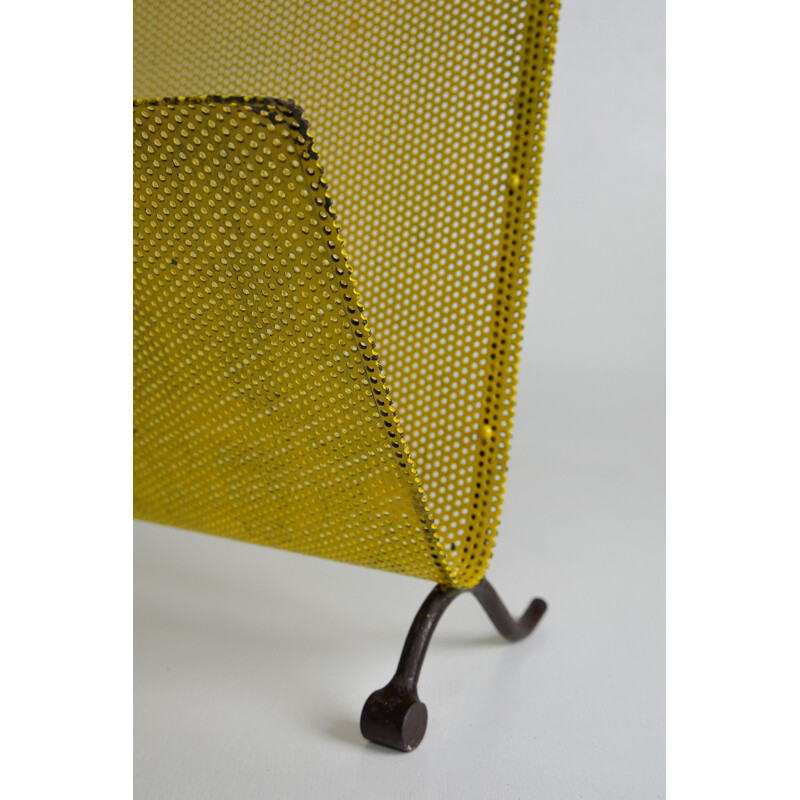 Vintage magazine rack in metal and perforated plate, French 1950s